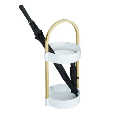 Umbrella Racks WXYZ Compact Floor-Standing Umbrella Stand, Metal Wrought Iron Umbrella Bucket with 4 Hooks, 33x69cm (Color : Gold White)