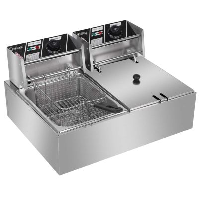 ZOKOP EH82 5000W MAX 110V 12.7QT/12L Stainless Steel Double Cylinder Electric Fryer Electric Deep Fryer Frying Basket Kitchen hotel