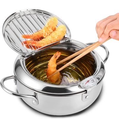 Stainless Steel Deep Fryer Pot, Small Deep Fryer Pot With Thermometer Oil Drip Drainer Rack for French Fries Shrimp Chicken