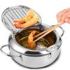 Stainless Steel Deep Fryer Pot, Small Deep Fryer Pot With Thermometer Oil Drip Drainer Rack for French Fries Shrimp Chicken view 1