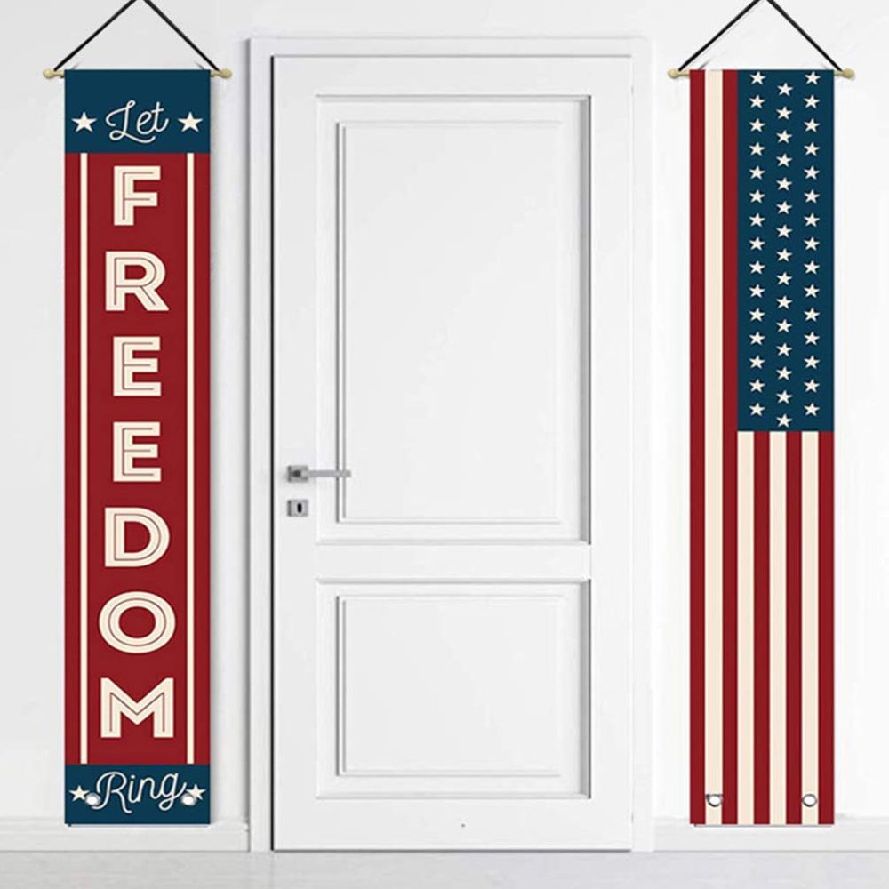 1 Pair Independence Day Gate Us Flag 4th of July Hanging Banner Patriotic Party Decor 4th of July Bunting Flag Banners for outside Porch Outdoor Polyester House Number