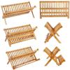 Bamboo Dish Drying Rack, 2-Tier Folding Wooden Dish Rack Sink Dish Drainer Plate Cutlery Dryer Draining Rack for Home Kitchen view 2