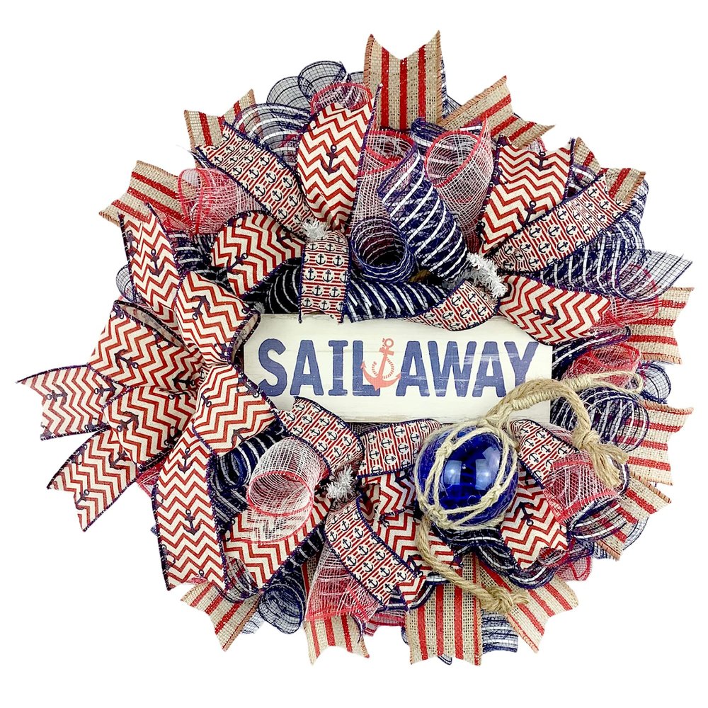Artisan Nautical Sail Away Wreath; Coastal and Beach Decoration