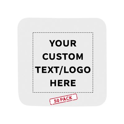 50 Squared Foam Coasters Pack, 4 inch - Customizable Text, Logo - PU Foam, Foldable - White