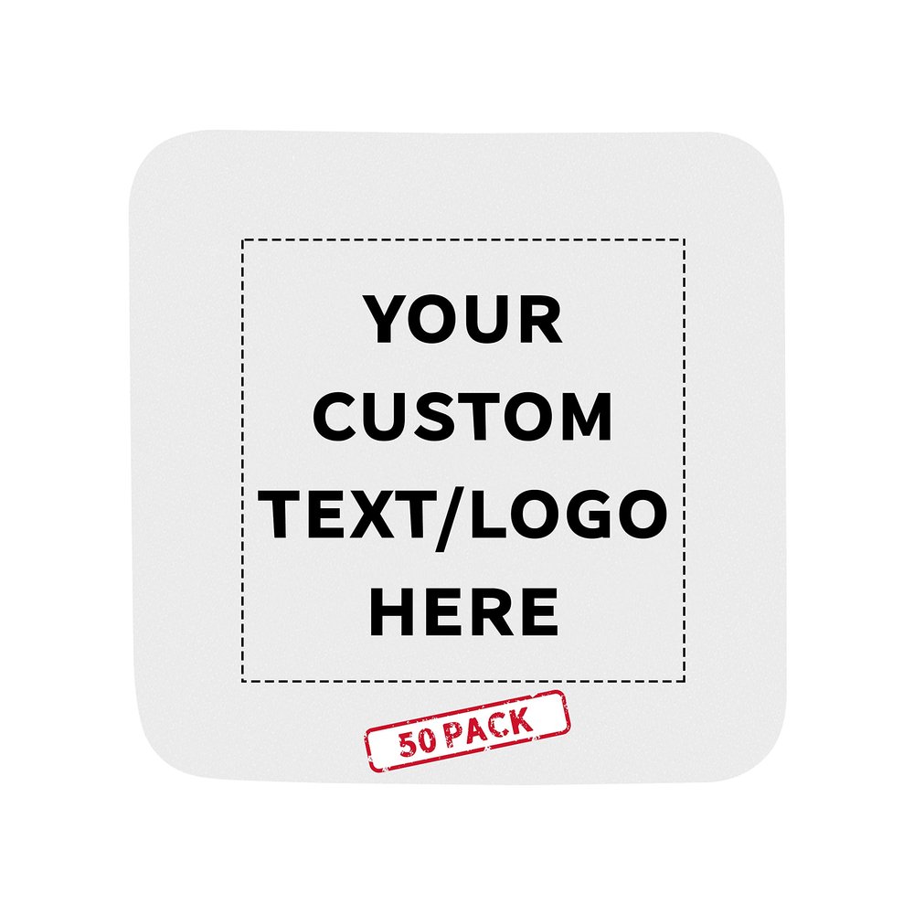50 Squared Foam Coasters Pack, 4 inch - Customizable Text, Logo - PU Foam, Foldable - White