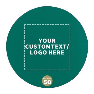 50 Round Foam Bud Coasters Pack, 4 inch - Customizable Text, Logo - PU Foam, Party Favor - Turquoise