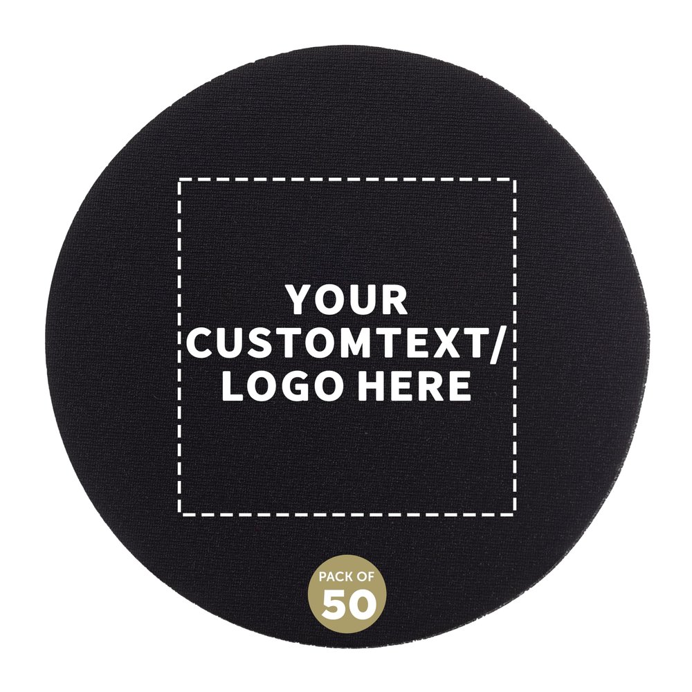 50 Round Foam Bud Coasters Pack, 4 inch - Customizable Text, Logo - PU Foam, Party Favor - Black