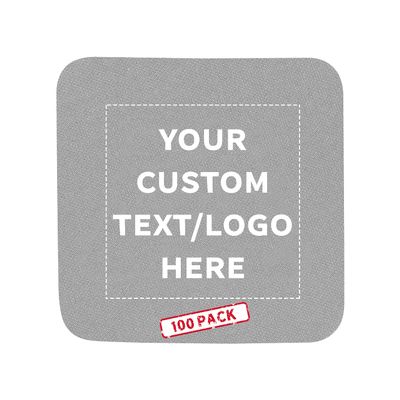 100 Squared Foam Coasters Pack, 4 inch - Customizable Text, Logo - PU Foam, Foldable - Grey