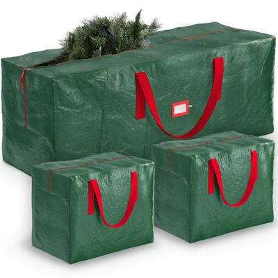 ZOBER Christmas Tree Storage Bag - With 2 Ornaments Accessories/Garland Bags - Fits 7.5 Ft Trees - Plastic, Waterproof Christmas Tree Bag For Storage Box For Xmas - Strong, Durable Handles - Green