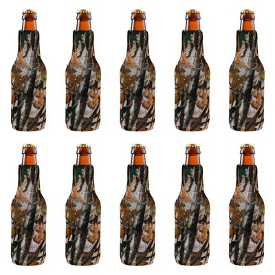 10 Neoprene Zippered Beer Bottle Coolies Pack - Sharkskin Rubber Bottom - Camo3