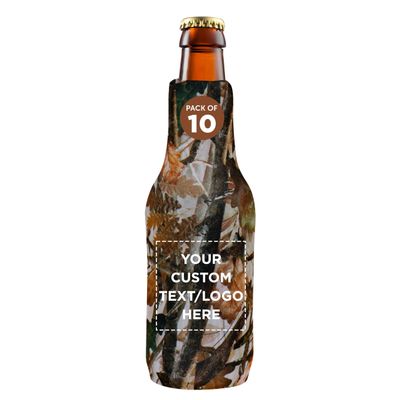 10 Neoprene Zippered Beer Bottle Coolies Pack - Customizable Text, Logo - Sharkskin Rubber Bottom - Camo3