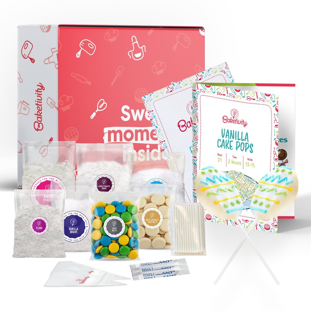 BAKETIVITY Kids Baking DIY Activity Kit - Bake Delicious Vanilla Cake Pops with Pre-Measured Ingredients  Best Gift Idea for Boys and Girls Ages 6-12