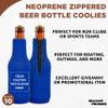 10 Neoprene Zippered Beer Bottle Coolies Pack - Customizable Text, Logo - Sharkskin Rubber Bottom - Royal Blue view 3