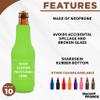 10 Neoprene Zippered Beer Bottle Coolies Pack - Customizable Text, Logo - Sharkskin Rubber Bottom - Lime Green view 2