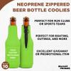 10 Neoprene Zippered Beer Bottle Coolies Pack - Customizable Text, Logo - Sharkskin Rubber Bottom - Lime Green view 3