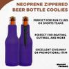 10 Neoprene Zippered Beer Bottle Coolies Pack - Sharkskin Rubber Bottom - Purple view 3