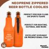 10 Neoprene Zippered Beer Bottle Coolies Pack - Customizable Text, Logo - Sharkskin Rubber Bottom - Neon Orange view 3