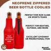10 Neoprene Zippered Beer Bottle Coolies Pack - Customizable Text, Logo - Sharkskin Rubber Bottom - Red view 3
