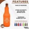 50 Neoprene Zippered Beer Bottle Coolies Pack - Customizable Text, Logo - Sharkskin Rubber Bottom - Neon Orange view 2