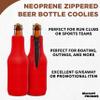10 Neoprene Zippered Beer Bottle Coolies Pack - Sharkskin Rubber Bottom - Red view 3