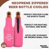 50 Neoprene Zippered Beer Bottle Coolies Pack - Customizable Text, Logo - Sharkskin Rubber Bottom - Neon Pink view 3