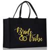 VANESSA ROSELLA Wedding Bridal Shower Bride 100% Cotton Chic Tote Bag (Black, Bride & Tribe) view 1
