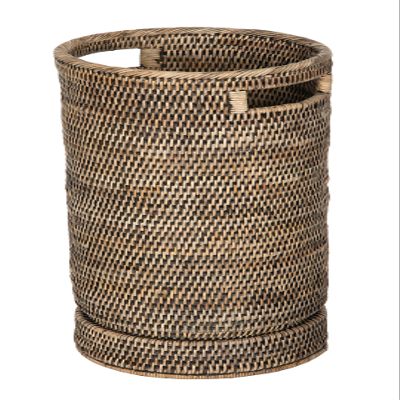 Kouboo La Jolla Round Rattan Umbrella Stand with Water Catch Black-Wash