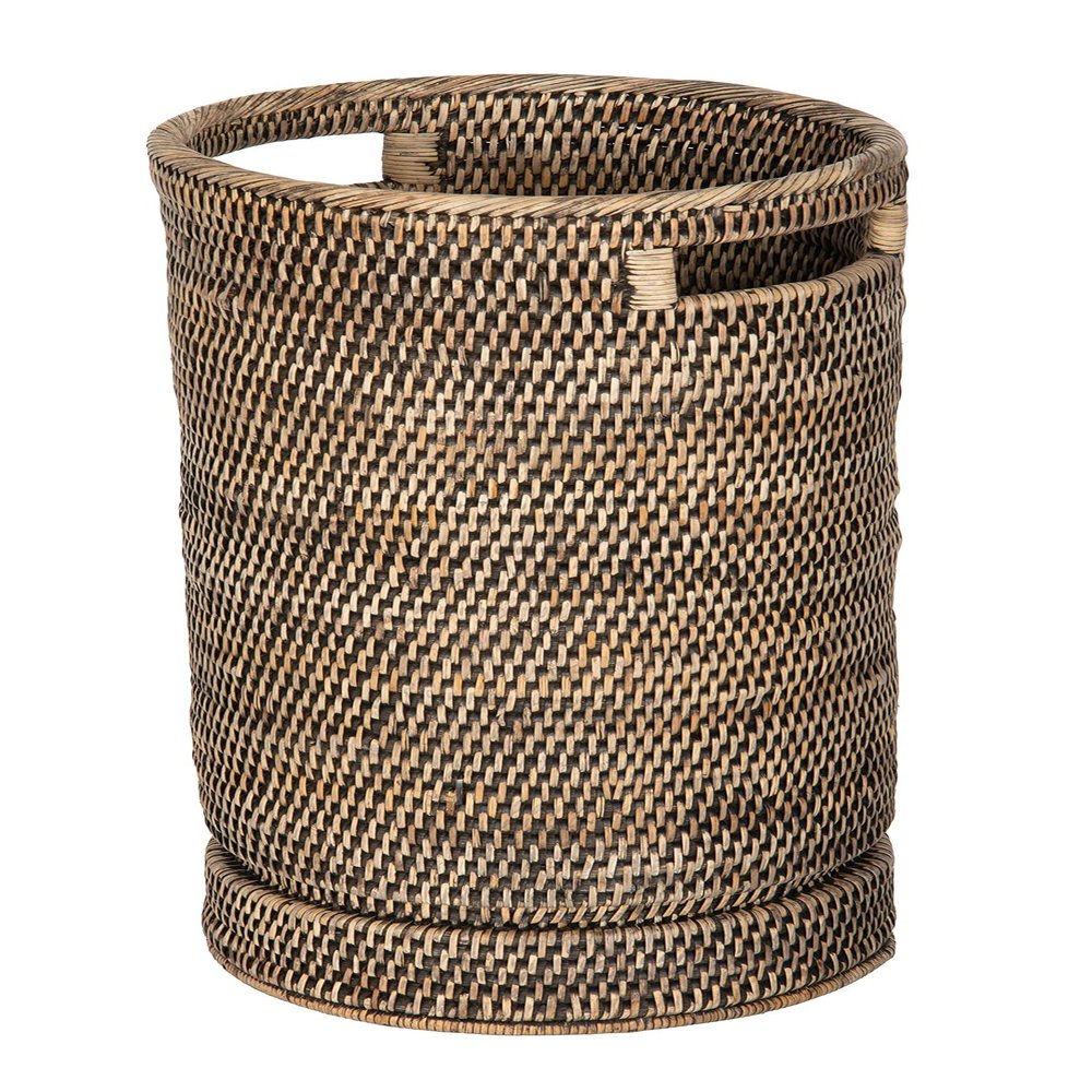 Kouboo La Jolla Round Rattan Umbrella Stand with Water Catch Black-Wash