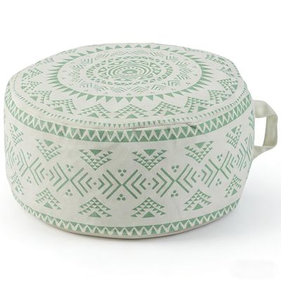 MOCOFO Unstuffed Round Pouf Covers Boho Colorful Geometric Ottoman Pouf Cover with Handle Design,Decoration Footstool for Living Room,Bedroom,Patio (Light Green,18x18x8)
