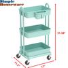 Simple Houseware 3-Tier Multifunctional Rolling Utility Cart with Hanging Bucket, Turquoise view 3
