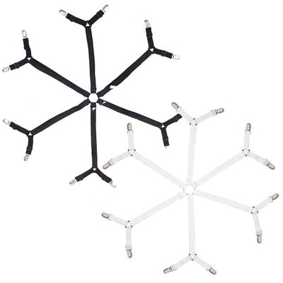 Bed Sheet Holder Straps - Adjustable Elastic Bed Sheet Fasteners Suspenders for Queen King Full Size Bed, Crisscross Bed Sheet Clips Sheet Straps Fit Round & Square Mattress (Black & White, 2 Pack)