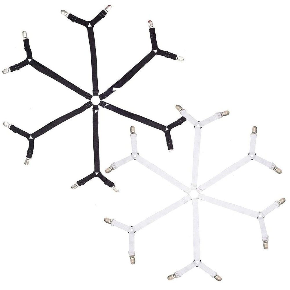 Bed Sheet Holder Straps - Adjustable Elastic Bed Sheet Fasteners Suspenders for Queen King Full Size Bed, Crisscross Bed Sheet Clips Sheet Straps Fit Round & Square Mattress (Black & White, 2 Pack)