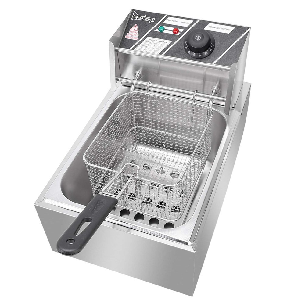 Babilo fryer, fryer with a basket, stainless steel fryer, with filter system, (large frying basket/large handle) for commercial and domestic use (Single fryer)