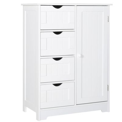 MUPATER Small Storage Cabinet Organizer with 4 Drawers and 1 Cupboard, Freestanding Compact Floor Towel Cabinet for Bathroom and Entryway, White