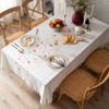 AMZALI Table Cloth Embroidery Floral Pattern Wrinkle Free Heavy Weight Cotton Linen Farmhouse Tablecloth Decorative Fabric Tassel Table Cover for Outdoor and Indoor Use (Rectangle,55 x 102 Inch) view 2
