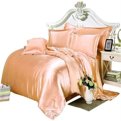 Luxurious Ultra Soft Silk Like Satin 7 Piece Comforter Set - 500 GSM 1 PC Warm Comforter 1 PC Flat Sheet 1 PC 19 Inches DP Fitted Sheet & 4 PillowSham Comfort Bedding Set Peach Oversized King