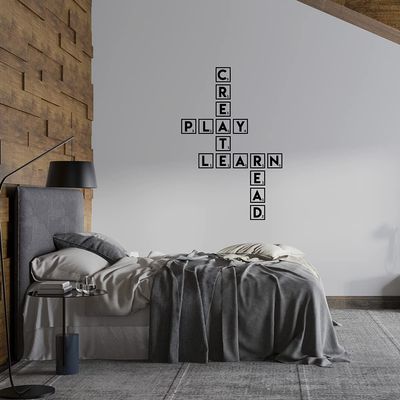 YOKIKI Vinyl Phrase Decals Create Play Learn Read Vinyl Kitchen Wall Stickers Wallpaper Decor Living Room Bedroom Removable Wall Stickers Waterproof Wallpaper
