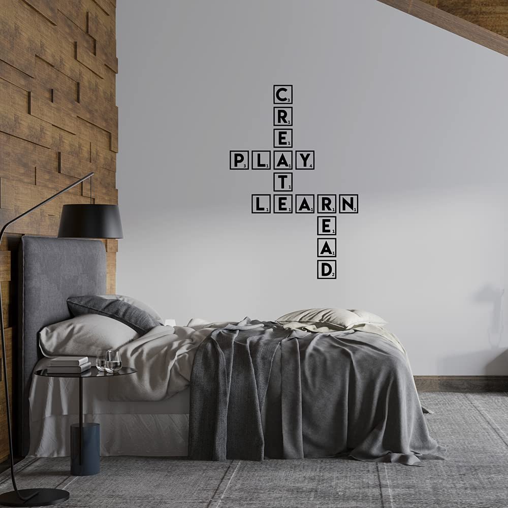 YOKIKI Vinyl Phrase Decals Create Play Learn Read Vinyl Kitchen Wall Stickers Wallpaper Decor Living Room Bedroom Removable Wall Stickers Waterproof Wallpaper
