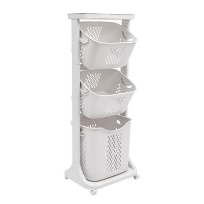 3-Layer Laundry Basket Removable Clothes Storage Basket with Universal Wheel Household Bathroom Simple Storage Shelf Kitchen Shelf Washing Storage Hampers Basket Cart for Bathroom Bedroom