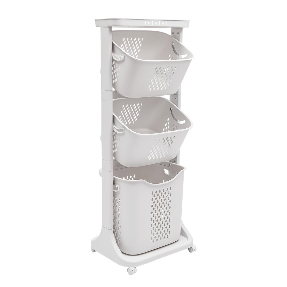 3-Layer Laundry Basket Removable Clothes Storage Basket with Universal Wheel Household Bathroom Simple Storage Shelf Kitchen Shelf Washing Storage Hampers Basket Cart for Bathroom Bedroom