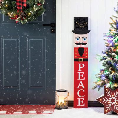 Glitzhome GH30536R1 Outdoor Christmas Decorations Wooden Porch Sign, Nutcracker#1