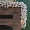 Glitzhome 2PK 9ft Christmas Garlands for Mantle, Prelit Snow Flocked Christmas Garlands with Warm White LED Light and Timer for Christmas Table Wall Fireplace Mantle Holiday Party Decorations view 2