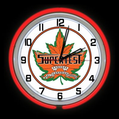 19" Canada Supertest Gas Oil Sign Red Double Neon Clock