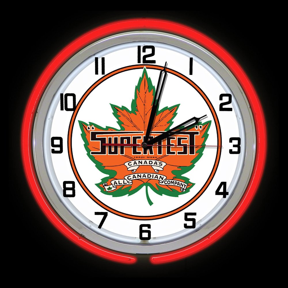 19" Canada Supertest Gas Oil Sign Red Double Neon Clock