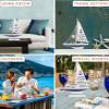 CoTa Global Ocean Blue Sailboat Decor  Handmade Wooden Boat Decor, Cute Beach Style Model Sail Boat Decorations, Nautical Themed Table Top Decor Living Room Centerpiece - 14 Inch view 3
