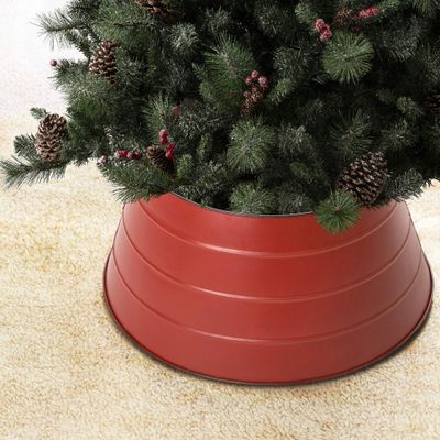 Glitzhome Galvanized Metal Christmas Tree Collar Decorations, 22'' D, Red, Medium (JK46919)