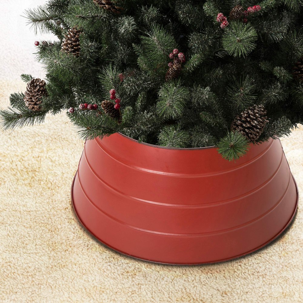 Glitzhome Galvanized Metal Christmas Tree Collar Decorations, 22'' D, Red, Medium (JK46919)
