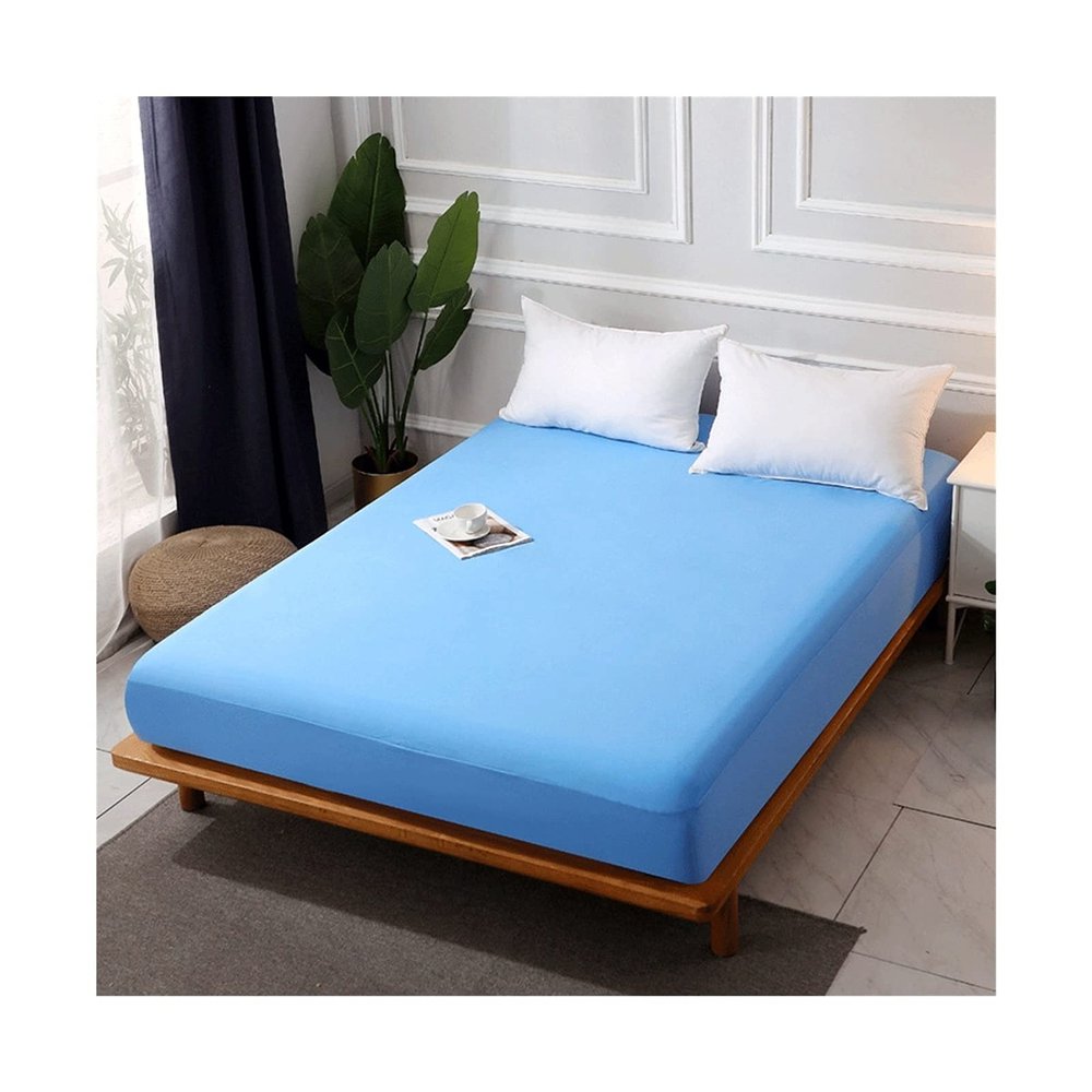 MZP 100% Waterproof Mattress Protector Cover Breathable Polyester Jersey Knitted Fabric Mattress Cover Noiseless Soft Extra Deep Fitted Bed Sheet (Color : Blue A, Size : 200x200+45cm)