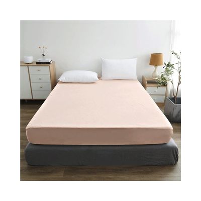 MZP 100% Waterproof Mattress Protector 100% Cotton Terry Towel Waterproof 30cm deep Fitted Bed Sheet Mattress Cover Topper Cover Breathable Super Absorbent Stain (Color : Pink, Size : 150x200cm)