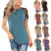 Andongnywell Women's Casual Leopard Print Crew Neck Patchwork Short Sleeve Tops T-Shirts Leopard Print Crew Neck Shirts (Khaki,4X-Large,,,) view 3